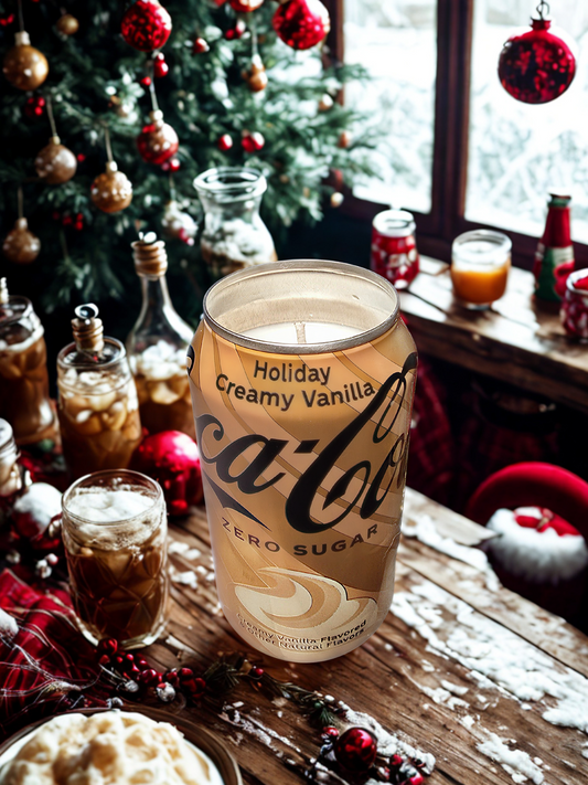 Holiday Creamy Vanilla Candle • Cinnamon Spice Soy Candle • Coke Zero Up-cycled Can Candle