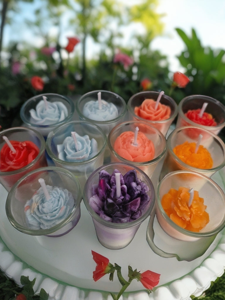 Tiny Toasts of Flowers Shot Glass Candles